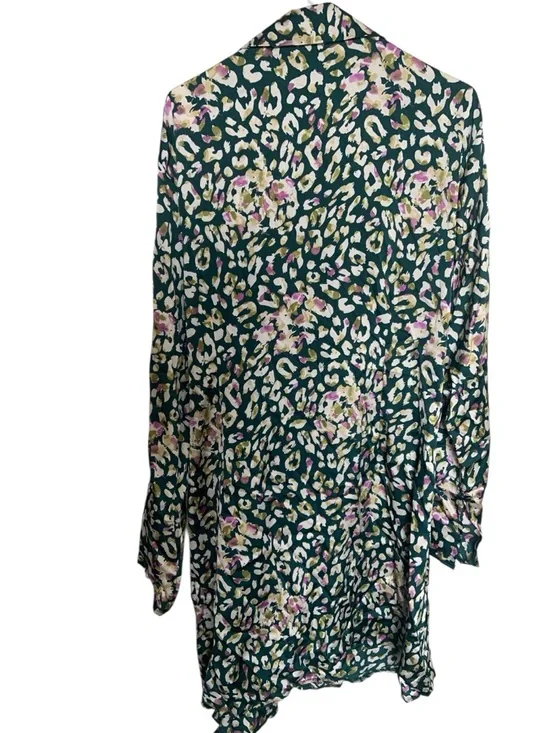 Boohoo Teal Green Floral-Leopard Print Wrap Dress - Picture 8 of 9